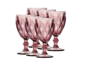 JOGO 6 TACA VIDRO 340ML DIAMOND ROSA