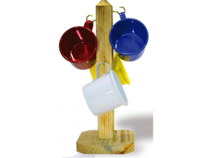 JOGO 4 CANECA ALUMINIO 250ML+ SUPORTE MADEIRA 12X30CM