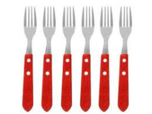 JOGO 6 GARFO MESA INOX C/CABO MADEIRA