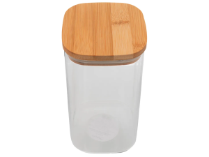 POTE VIDRO 550ML TAMPA-BAMBU QUADRADO