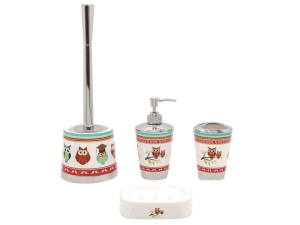 KIT 4PC BANHEIRO PLASTICO C/LIMPA VASO CORUJA