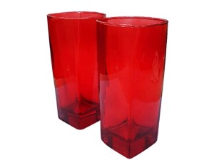 JOGO 6 COPO VIDRO 450ML VERMELHO FUNDO QUADRADO