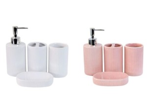 KIT 03 BANHEIRO CERAMICA REDONDO BRANCO/ROSA