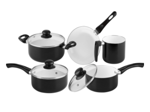 JOGO 5 PANELA ROMA PRETA  TAMPA-VIDRO