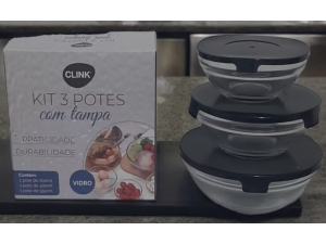 JOGO 3 POTE VIDRO TAMPA-PLASTICA PRET/BRANC