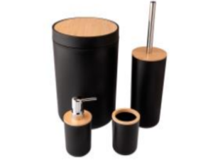 KIT BANHEIRO 4PC ( LIXEIRA+ESCOVA+PORTA-SABONETE) PRET-REDON TP-BAMBU