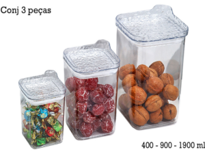 JOGO 3 POTE ACRILICO TP-HERMETICA QUADRADO