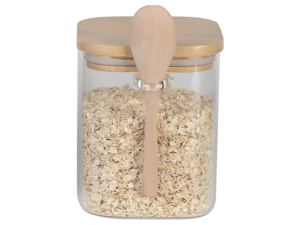 POTE VIDRO 200ML C/COLHER TP-BAMBU QUADRADO