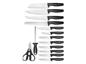 JOGO 15 FACA INOX CABO-PRETO C/CEPO