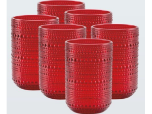 JOGO 6 COPO VIDRO 460ML PEROLA VERMELHO