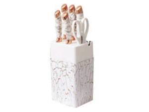 JOGO 06 (5-FACA/1-TESOURA) C/CEPO BRANCA MARMORE