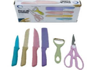 JOGO 6PC 4-FACA+TESOURA+DESCASCADOR