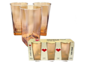 JOGO 3 COPO VIDRO 315ML QUADR-AMBAR