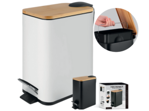 LIXEIRA PEDAL 5,0L TAMPA-BAMBU BRANCA/PRETA