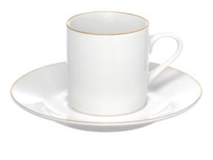 JOGO 4 XICARA PORCELANA 90ML BRANCA BORDA-OURO