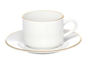 JOGO 4 XICARA PORCELANA 250ML BRANCA BORDA-OURO