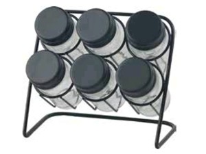 PORTA CONDIMENTO C/6 VIDRO C/SUPORTE PRETO