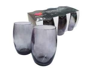 JOGO 6 COPO VIDRO 450ML CINZA BOJUDO