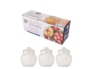 JOGO 3 POTE VIDRO 600ML BOJUDO 10X13CM
