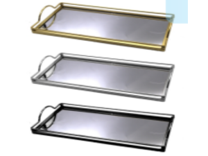 BANDEJA ESPELHO 27X14CM METALICAS 3-CORES