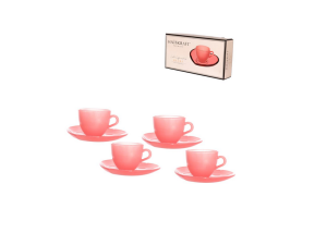 JOGO 4 XICARA+PIRES VIDRO 85ML ROSA