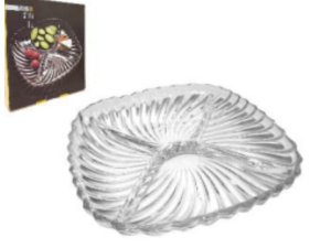 PETISQUEIRA VIDRO 24CM 4-LUGARES QUADRADA