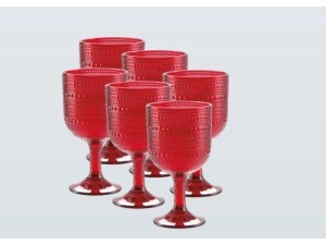 JOGO 6 TAÇAS VIDRO 390ML PEROLA VERMELHO