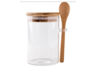 POTE VIDRO 450ML C/TPA+COLHER MADEIRA