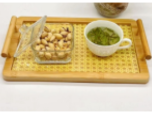 BANDEJA BAMBU C/TELA+ALÇA 22X33CM