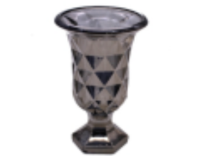 VASO VIDRO 18,5CM C/PÉ DIAMOND CINZ/AMBAR