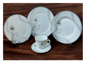 APARELHO JANTAR VIDRO 20 BRANCO FLOR CINZA