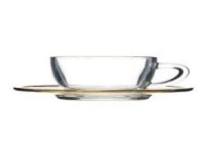 JOGO DE XICARA DE VIDRO 90ML COM 4 PEÇAS COM PIRES BORDA DOURADA PARRUCHIERI