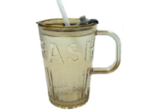 CANECA VIDRO 450ML C/CABO+CANUDO COLOR