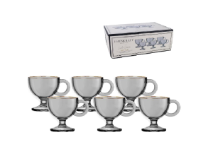 JOGO DE CANECAS COM 6 PEÇAS 80ML CINZA BORDA DOURADA