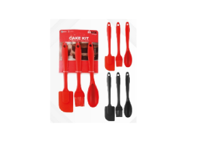 KIT DE UTENSILIOS DE SILICONE COM 3 PEÇAS ESPATULA + PINCEL + COLHER PRETO/VERMELHO