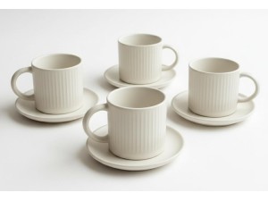 JOGO DE XICARA COM 4 PEÇAS DE CERAMICA 240ML BRANCO FRIZADO